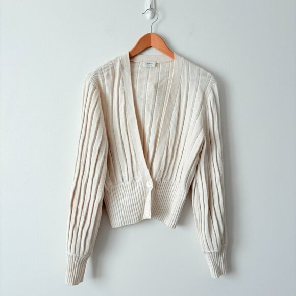 Aritzia Wilfred Thais Knit Plunge Sweater Cardigan Wool Cotton Light Birch XL - Picture 5 of 9